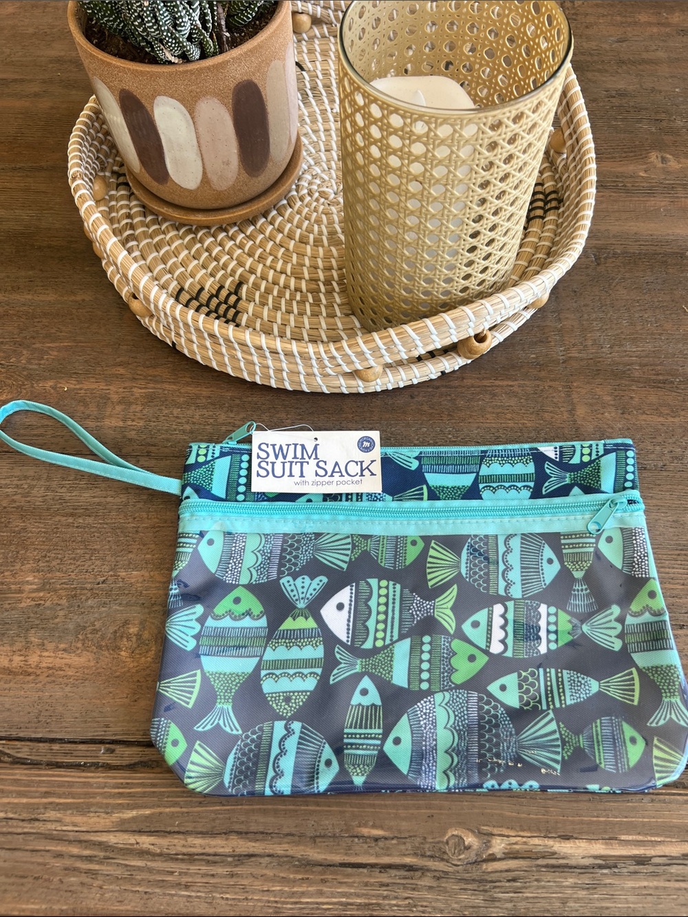 Wristlet Clutch in Teal Fish Print